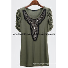 Moda Feminina Beading Em Torno Do Pescoço Verão Hotsale T-Shirt